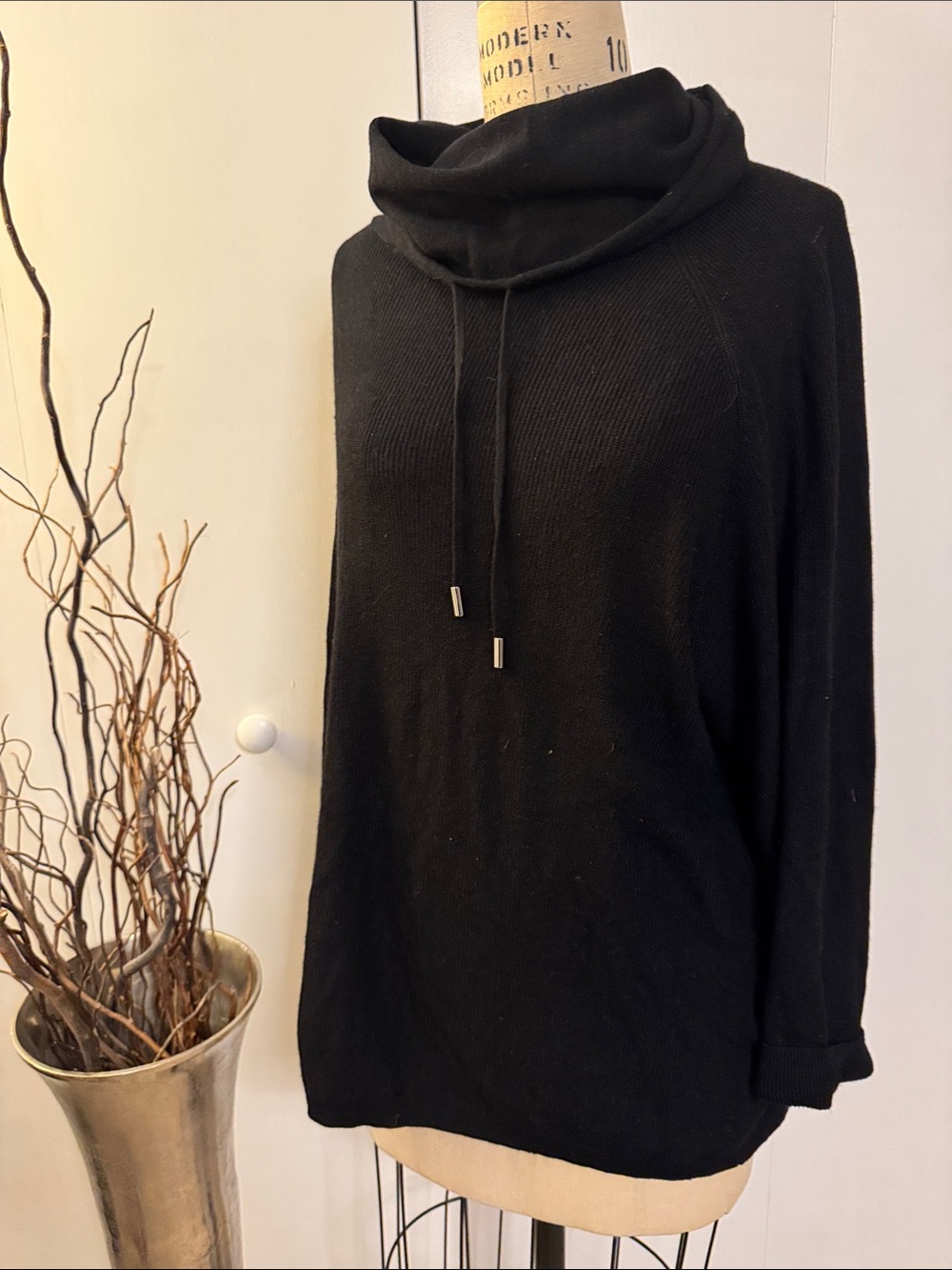Workshop Republic Clothing Black Cowl Neck Drawstring Sweater